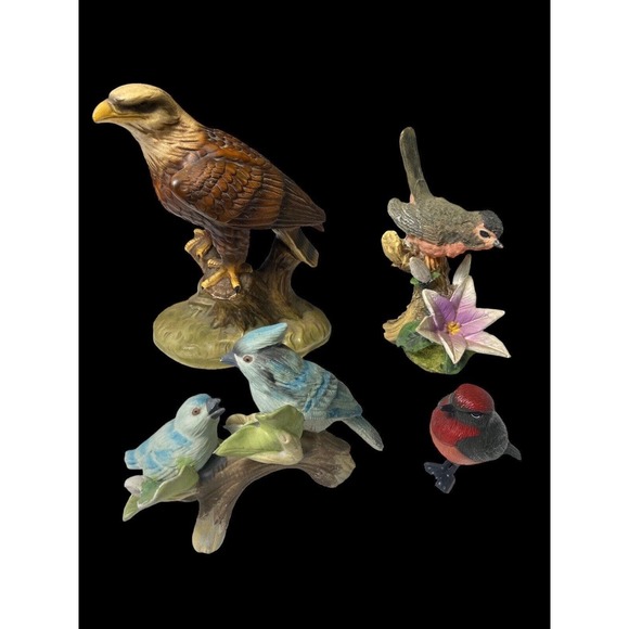 Assorted Birds Decor Lot Of 4 ~ 7” Eagle,‎ 6” Grey , 4” Blue , 2 1/2” Red Birds - Picture 1 of 16